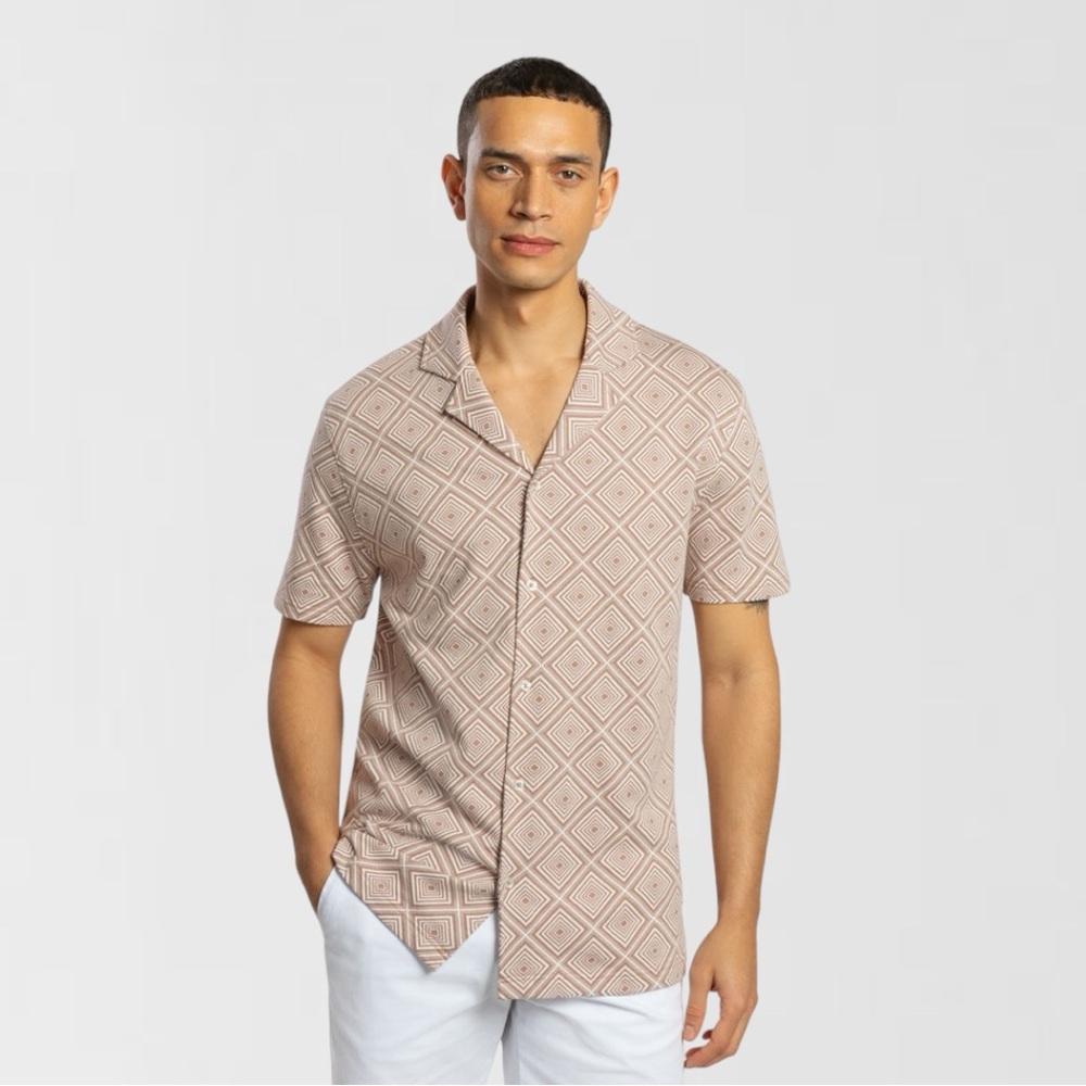 Steel & Jelly Jacquard Geo Resort Collar Short Sleeve Shirt Sz Large